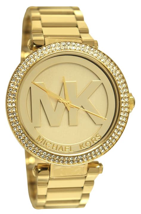 gold stainless steel michael kors linitials mk scattered accross face